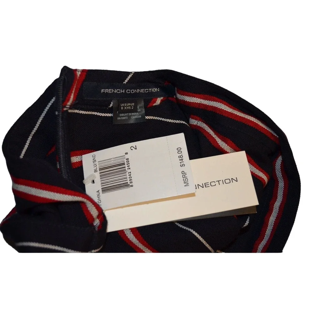B2 NEW FRENCH CONNECTION Hasan Cotton Navy Striped Studded Belt Romper Sz 2 $148 - Picture 4 of 5